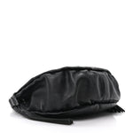 Lambskin Stitched Chocolate Bar Chain Fringe Hobo Black