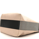 Calfskin Stitched Large Stripe Hobo Beige Black