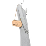 Caviar Quilted Medium Double Flap Beige