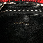Wool Cuir Arena Plaid Diagonal Allover Logo Matelasse XS Bazar Shopper Tote Red Black