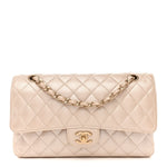 Pearly Caviar Quilted Medium Double Flap Light Beige