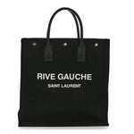 Linen Calfskin Rive Gauche North South Tote Black