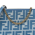 Denim Effect Fabric Jacquard FF Baguette Pouch Blue