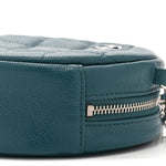Caviar Quilted Round Clutch With Chain Green