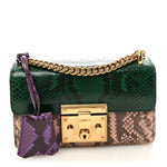 Snakeskin Small Padlock Shoulder Bag Green Pink Purple