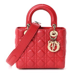Lambskin Cannage Small Lucky Badges Lady Dior Red