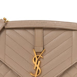Grain De Poudre Textured Mixed Matelasse Medium Triquilt Monogram Satchel Dark Beige