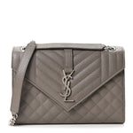 Grain De Poudre Textured Mixed Matelasse Medium Triquilt Monogram Satchel Greyish Brown