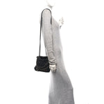Denim Quilted Floral Print Mini Chanel 22 Black Grey