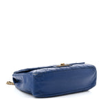 Calfskin Diamond Debossed Large Cosmos Flap Blue