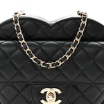 Lambskin Quilted Large CC In Love Heart Bag Black
