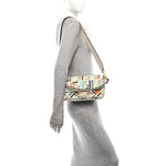 Canvas Vitello Seta FF Multicolor Embroidered Baguette Grezzo Multicolor Latte