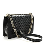 Iridescent Glazed Calfskin Quilted New Medium Boy Flap Black