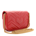 Calfskin Matelasse Super Mini GG Marmont Shoulder Bag Hibiscus Red