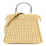 Raffia Embroidered Vitello King Shiny Nappa Intreccio Small Peekaboo I SEE U Satchel Sahara
