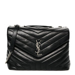 Calfskin Y Quilted Monogram Medium Loulou Chain Satchel Black