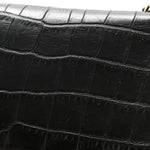 Calfskin Crocodile Embossed Small Classic Monogram Kate Tassel Satchel Black