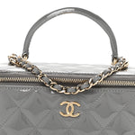 Patent Quilted Quilted Small Top Handle Vanity Case With Chain Grey