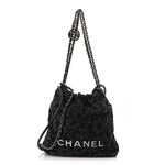 Denim Quilted Floral Print Mini Chanel 22 Black Grey