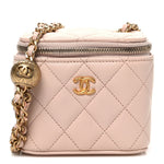 Lambskin Quilted Pearl Crush Mini Vanity Case With Chain Light Beige
