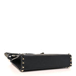 Pebbled Calfskin Medium Rockstud Flip Lock Crossbody Bag Black