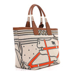 H Plume Canvas Swift Printed Quadrige au Fil Steeple 25 Bag Gris Beige Ecru Beige Gold