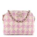 Tweed Quilted Mini Clutch With Chain Pink