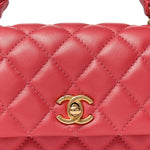 Calfskin Quilted Top Handle Flap Dark Pink
