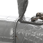 Shiny Calfskin Crocodile Embossed Hourglass Top Handle Bag XS Balenciaga Grey