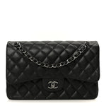 Iridescent Caviar Quilted Jumbo Double Flap Black