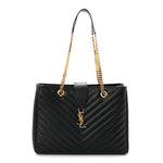 Grain De Poudre Matelasse Chevron Monogram Shopping Bag Black
