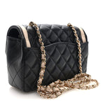 Shiny Lambskin Quilted Half Mini Flap Black Beige