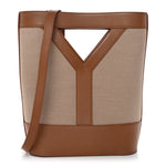 Smooth Calfskin Canvas Y Small Bucket Bag White Camel