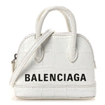 Calfskin Logo Crocodile Embossed Mini Ville Top Handle Bag White Black