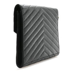 Grain De Poudre Matelasse Chevron Monogram Envelope Clutch Black