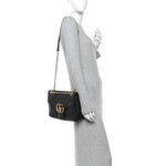Calfskin Matelasse Medium GG Marmont Shoulder Bag Black
