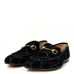 Velvet GG Monogram Horsebit Mens Jordaan Loafers  11 Blue Beige