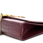 Calfskin Crocodile Embossed Medium Classic Monogram Kate Tassel Satchel Dark Red