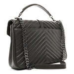 Sheepskin Matelasse Chevron Monogram Large College Satchel Dark Anthracite