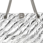 Metallic Crushed Calfskin Quilted Medium Crush Carry All Tote Bag Silver