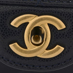 Shiny Caviar Quilted Mini Top Handle Flap Navy Blue