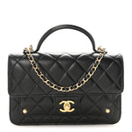 Lambskin Quilted Preppy Satchel Wallet On Chain WOC Black