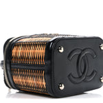 Calfskin Raffia Small Vanity Case Bag Black Beige