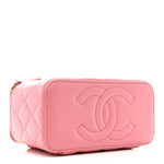 Lambskin Quilted Small Top Handle Vanity Case With Chain Pink