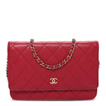 Lambskin Quilted Wallet On Chain WOC Dark Pink