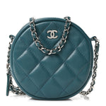 Caviar Quilted Round Clutch With Chain Green