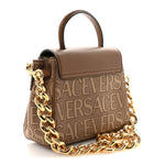 Calfskin Canvas Allover La Medusa Small Top Handle Handbag Brown