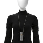 Metal Resin Lambskin Crystal Lipstick Case Long Necklace On Chain Silver Black Gold