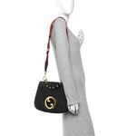 Roxy Calfskin Web Medium Studded Blondie Shoulder Flap Bag Black