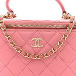 Lambskin Quilted Small Top Handle Vanity Case With Chain Pink